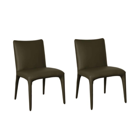 Set Of 2 Ludo Modern Eco Leather Kitchen Dining Chair - Olive