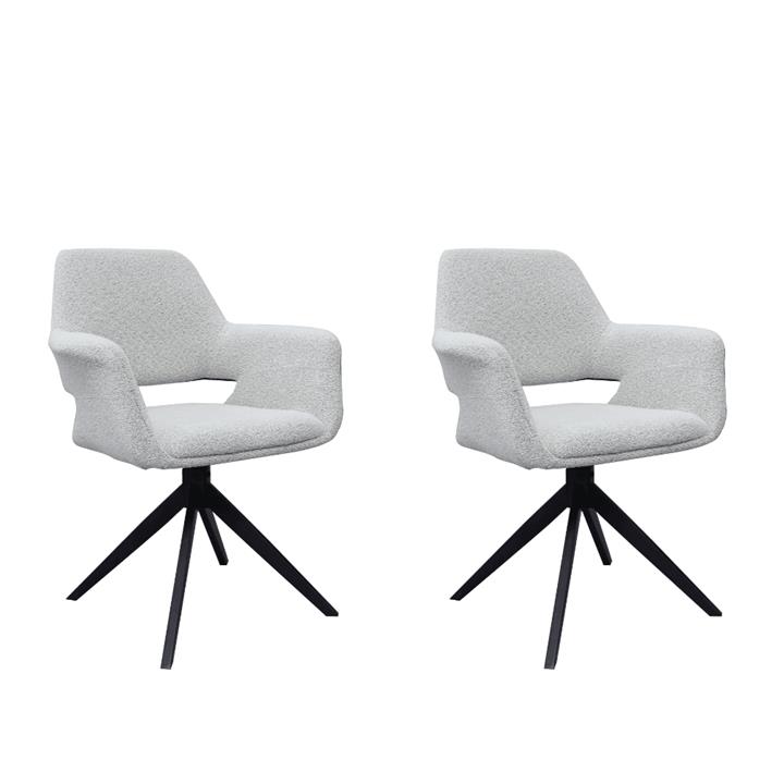 Set Of 2 Sara Boucle Fabric Modern Kitchen Dining ArmChair Metal Frame - Ivory