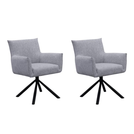 Set Of 2 Federico Modern Boucle Fabric Kitchen Dining ArmChair Metal Frame - Light Grey