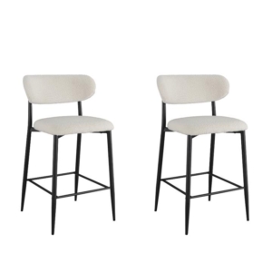 Set Of 2 Gio Modern Boucle Fabric Kitchen Counter Bar Stool 66cm - Off White