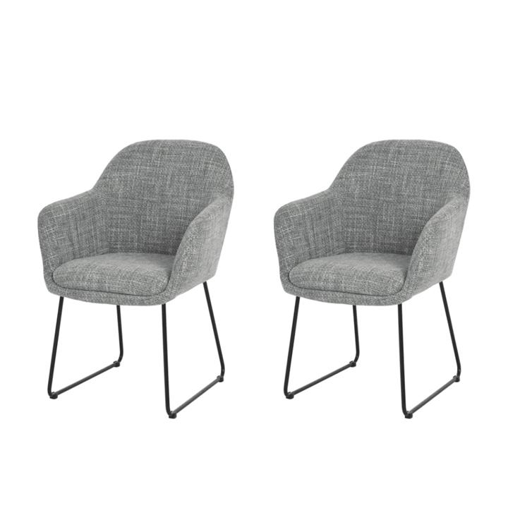 Set Of 2 Eleana Fabric Kitchen Dining Arm Chair Metal Legs - Grey