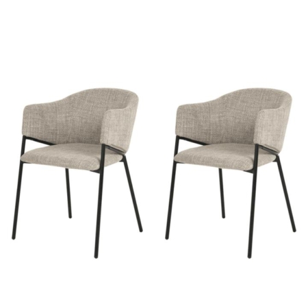 Set Of 2 Beren Textured Fabric Kitchen  Dining Arm Chair Metal Legs - Almond