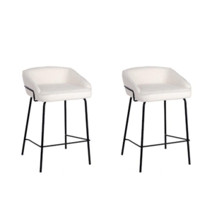 Set Of 2 Noemi Fabric Kitchen Counter Bar Stools 66cm Metal Frame - Ivory