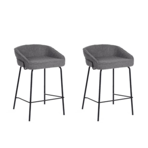 Set Of 2 Noemi Fabric Kitchen Counter Bar Stools 66cm Metal Frame - Seal