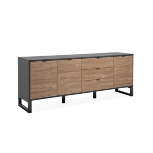 Caleb Wooden Sideboard Buffet Unit Storage Cabinet W/ 3-Drawers 3-Doors Bamboo/Black