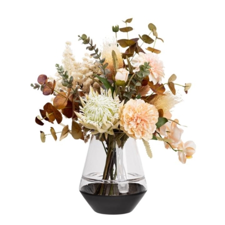 Dried Look Floral 62cm Mixed Artificial Faux Flower Plant Decorative Arrangement In Glass