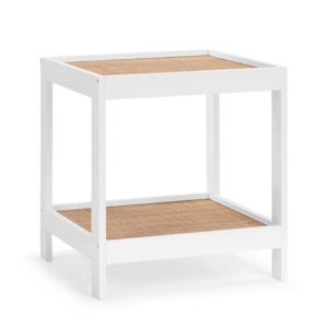 Ezra Modern Rattan End Lamp Side Table White/Natural