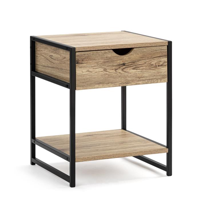 Logan Industrial Nightstand Bedside Table W/ 1-Drawer - Oak/Black