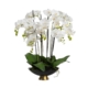 Orchid 80cm Artificial Faux Plant Decorative Arrangement In Black & Gold Stripe Bowl