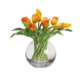 Orange Tulip Artificial Faux Flower Plant Decorative Arrangement In Fishbowl