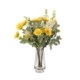 Sunflower & Delphinium Artificial Faux Plant Flower Decorative Arrangement In Glass