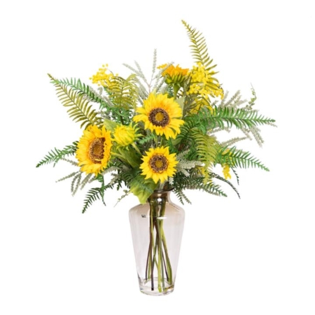 Sunflower & Mimosa 75cm Artificial Faux Plant Flower Decorative Mixed Arrangement