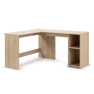 Walter L-Shape Executive Study Computer Working Task Office Desk Table W/ 2-Shelves Oak