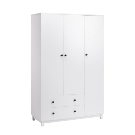 Vernon Wooden Wardrobe Clothes Rack Storage Cabinet W/ 3-Doors 2-Drawers White