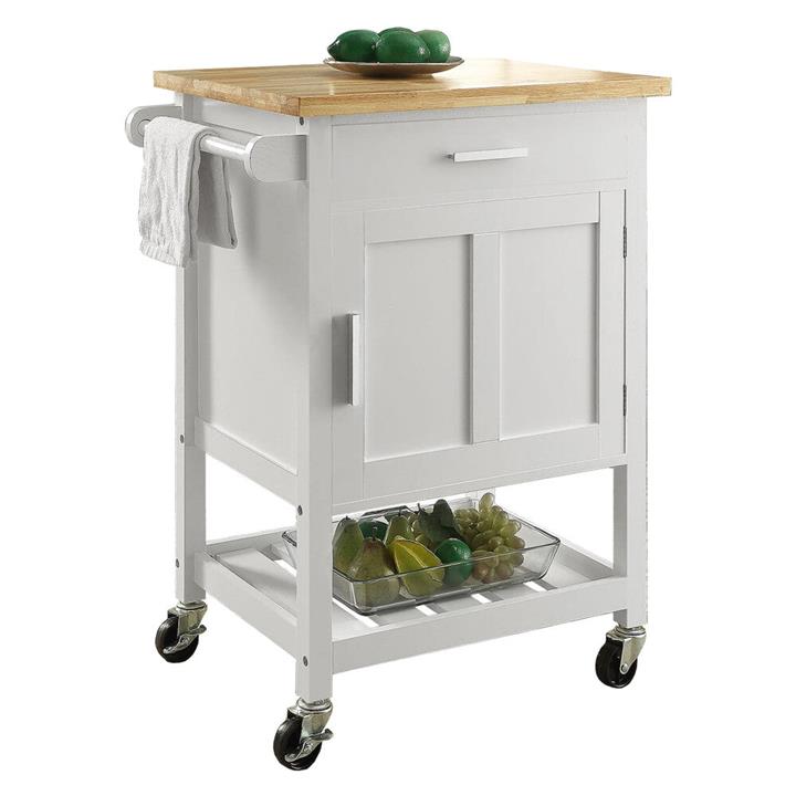 Dora Modern Wooden Kitchen Trolley Cart 1-Drawer 1-Door Storage Rack Organiser White