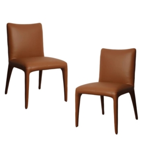 Set Of 2 Ludo Modern Eco Leather Kitchen Dining Chair - Tan