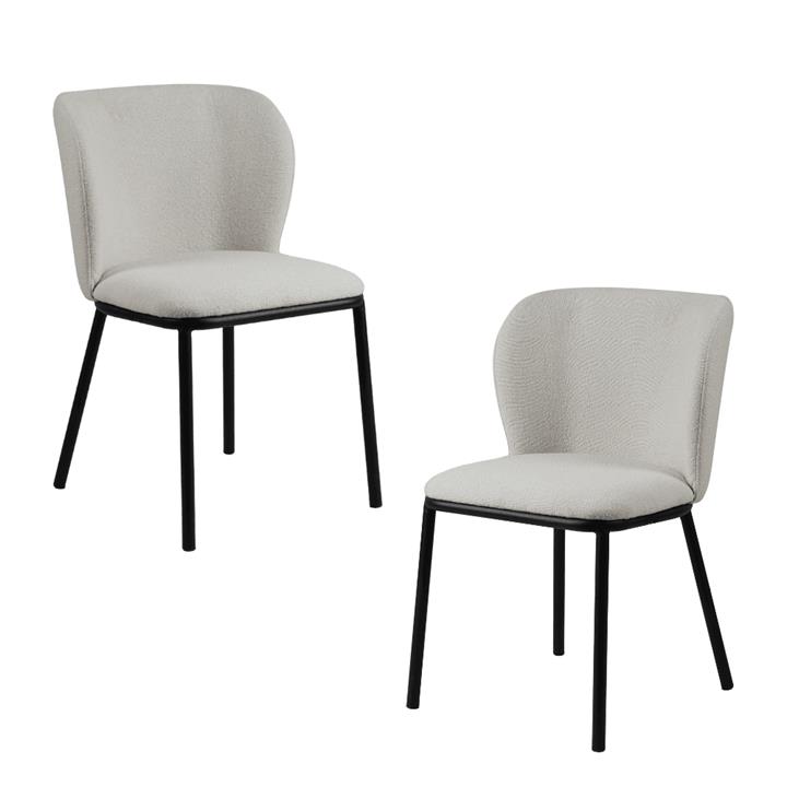 Set Of 2 Carmen Modern Boucle Fabric Kitchen Dining Chair Metal Legs - White