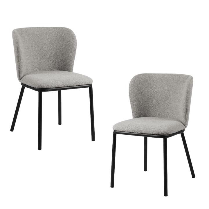 Set Of 2 Carmen Modern Boucle Fabric Kitchen Dining Chair Metal Legs - Latte