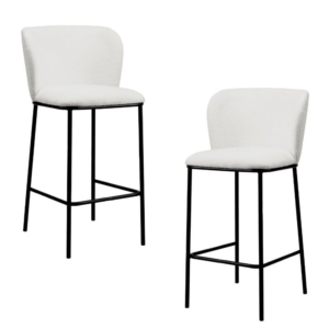 Set Of 2 Paolo Modern Boucle Fabric Kitchen Counter Bar Stool - White