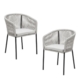 Set Of 2 Pietro Stylish Rope Woven Outdoor Dining Chair Metal Frame - Pebble