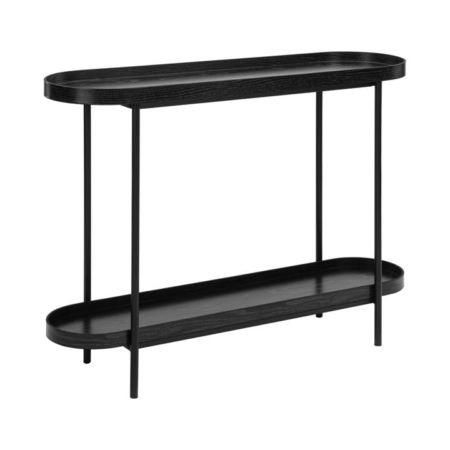 Myla Wooden Modern 2-Tier Hallway Console Hall Table Metal Tube Black