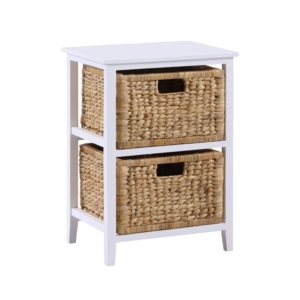 Rory End Lamp Side Table W/ 2 Woven Baskets White