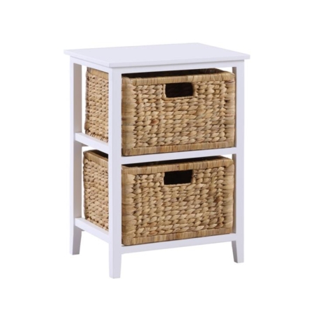 Rory End Lamp Side Table W/ 2 Woven Baskets White