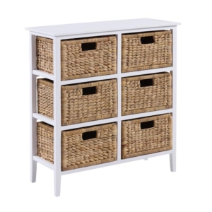 Rory Low Chest Of 6-Drawers Tallboy Storage W/ 6 Woven Baskets White