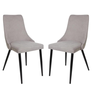 Set Of 2 Arty Fabric Dining Chair Black Metal Legs - Light Grey