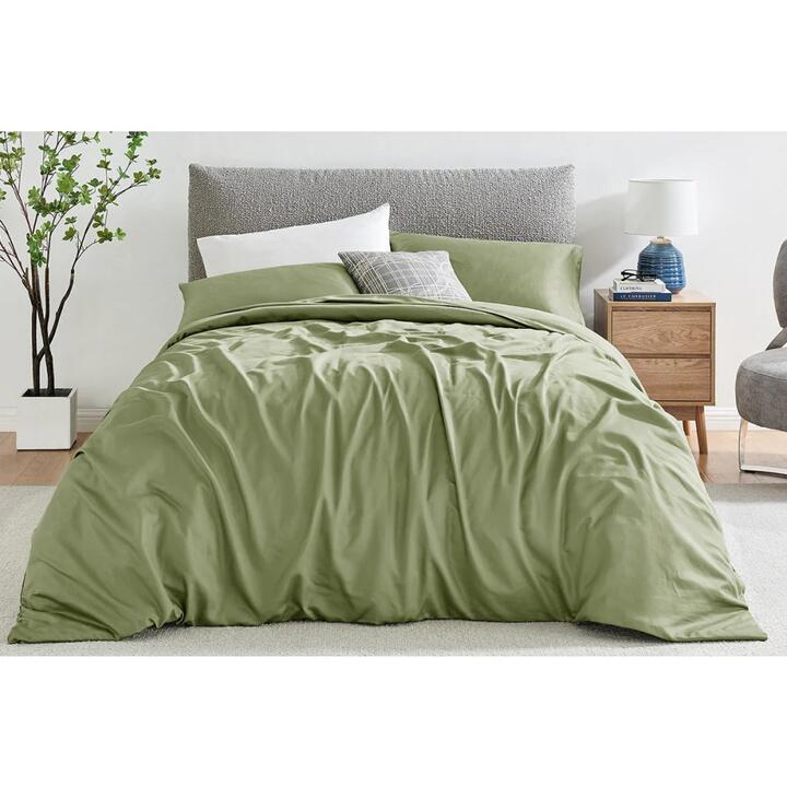 1200TC Cotton Quilt Cover Set Oiled Green - King Single