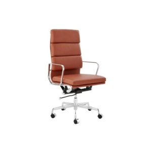 Eames Group Aluminium Padded High Back Office Chair Replica - Tan/Chrome