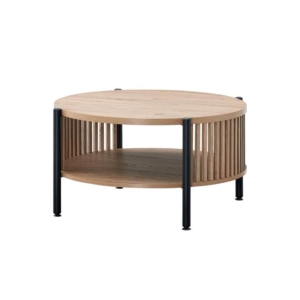 Ailana Wooden Round Open Shelf Coffee Table 80cm Slat Oak