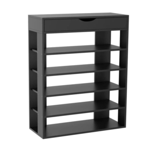 Lester 5-Tier Wooden Shoe Rack Shelves Storage Organiser 1-Drawer Black