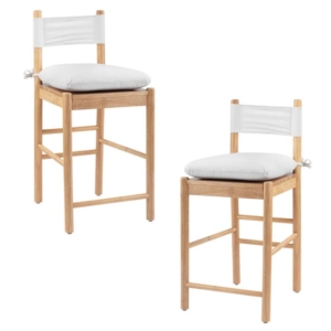 Set Of 2 Casey Wooden High Back Rest Kitchen Counter Bar Stools W/ Cushion White/Oak