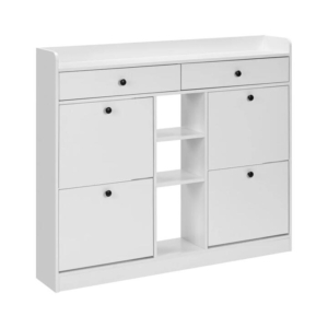 Ryker Wooden Shoe Oganiser Storage Cabinet 2-Drawers 4-Doors White