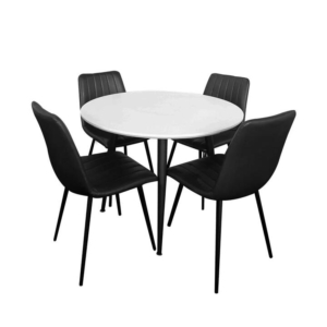 5Pcs Dining Set Round Table White W/ 4 Molly Faux Leather Dining Chair Black