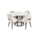 5Pcs Dining Set Matilda Round Faux Marble Dining Table 110cm White W/ 4x Paxton Dining Chair Velvet Beige
