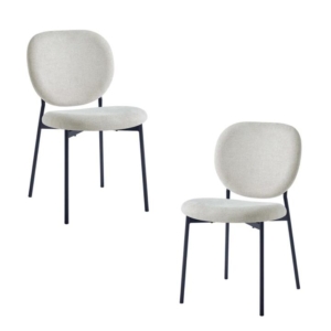 Set Of 2 Archie Fabric Kitchen Dining Chair Metal Legs Almond/Black