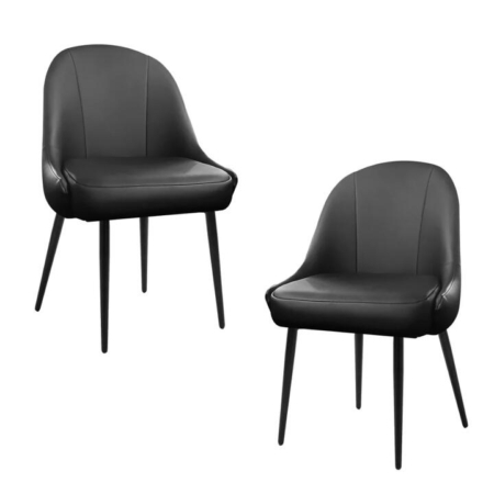 Set Of 2 Soon PU Leather Kitchen Dining Chair Metal Legs Black