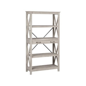 Luca 4-Tier Shelves Display Bookcase W/ Drawer Storage Washed Grey