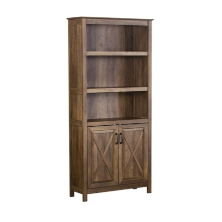 Nazma 5-Tier 2-Door Display Shelves Bookcase Storage Cabinet Rustic Oak