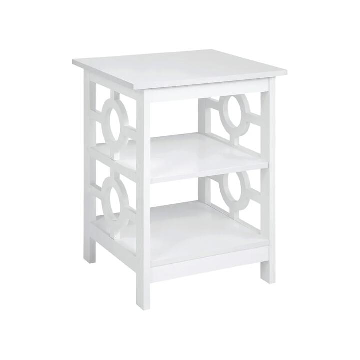 Elka Wooden End Lamp Side Table 2-Open Shelves White