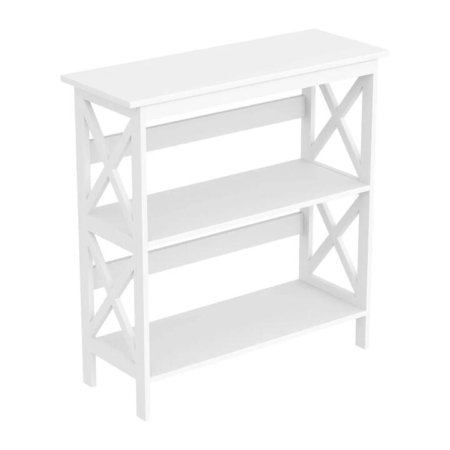 Krepin 3-Tier Low Wooden Bookcase Display Shelf Unit White