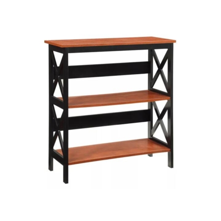 Krepin 3-Tier Low Wooden Bookcase Display Shelf Unit Black