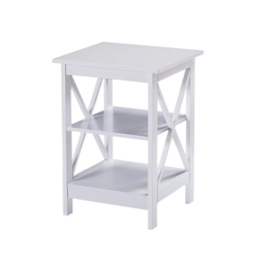 Lortelle Wooden End Lamp Side Table 2-Open Shelves White