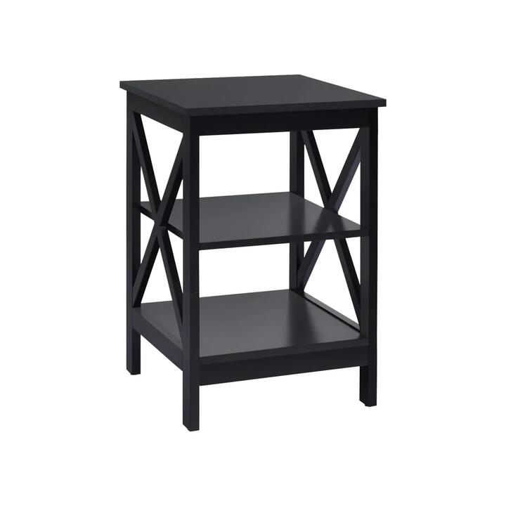 Lortelle Wooden End Lamp Side Table 2-Open Shelves Black