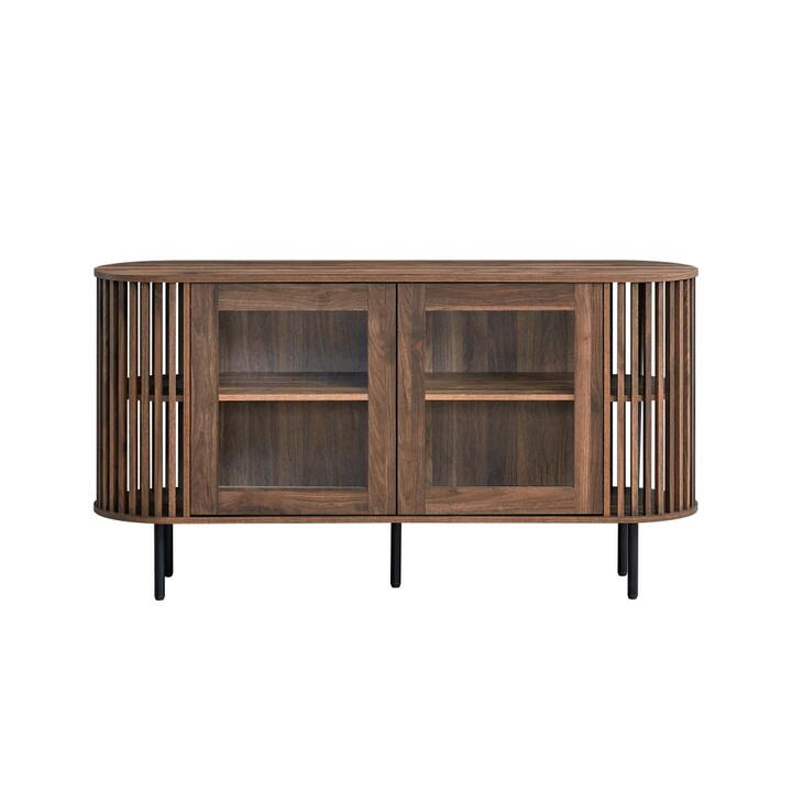 Izar Wooden Sideboard Buffet Unit Storage Cabinet 2-Doors Slat Walnut