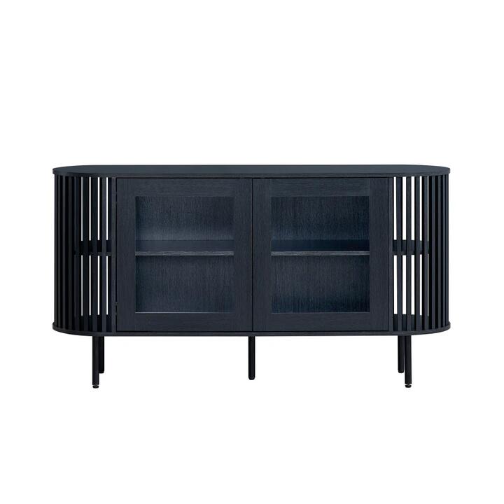 Izar Wooden Sideboard Buffet Unit Storage Cabinet 2-Doors Slat Black