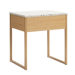 Gloria Nightstand Bedside Table Terrazzo Effect Top W/ 1 Drawer Oak