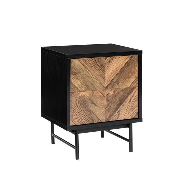 Magnus Nightstand Bedside Table 2-Drawer Walnut/Black